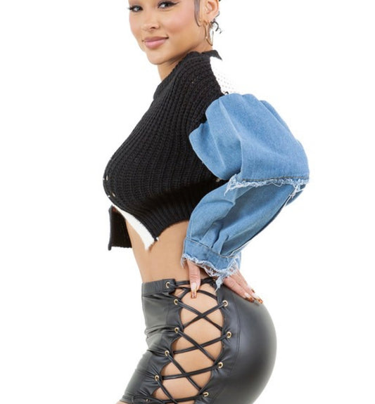 Cropped Knit Contrast Sweater