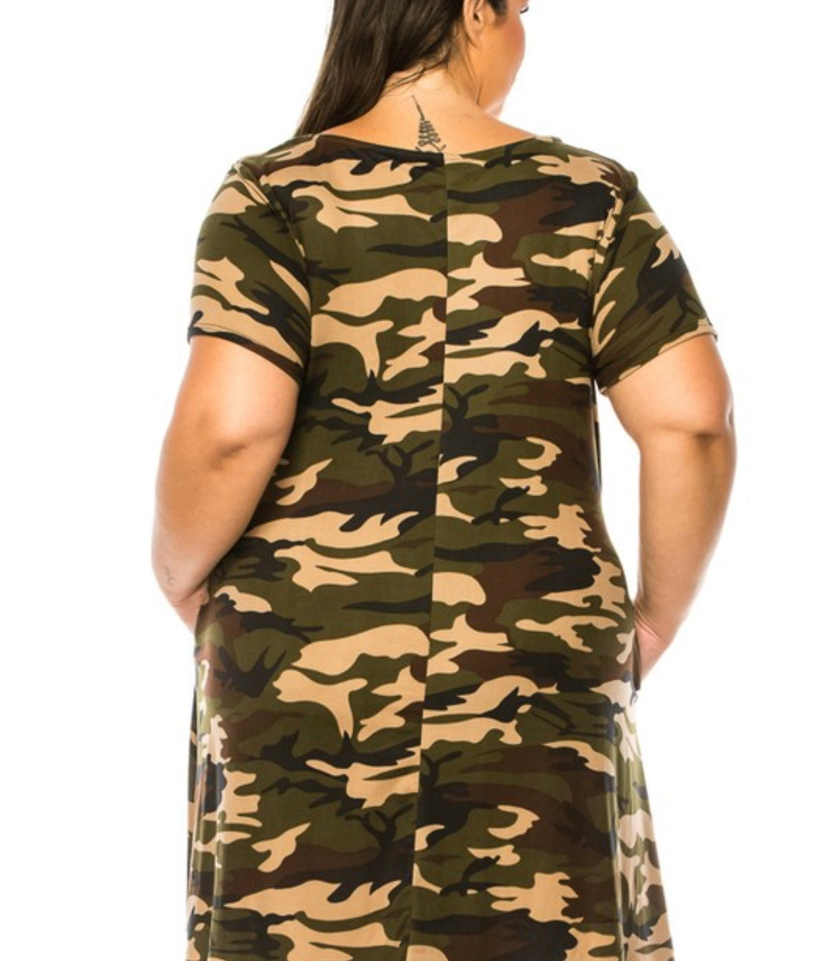 Plus Camouflage Print, Short Sleeve Dress