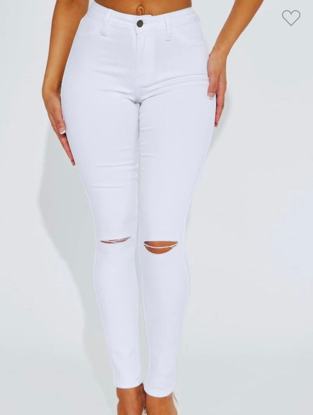 High Rise Knee Sliced White Skinny Jeans