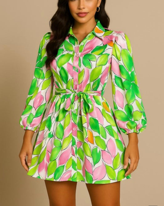 Floral Belted Mini Shirtdress