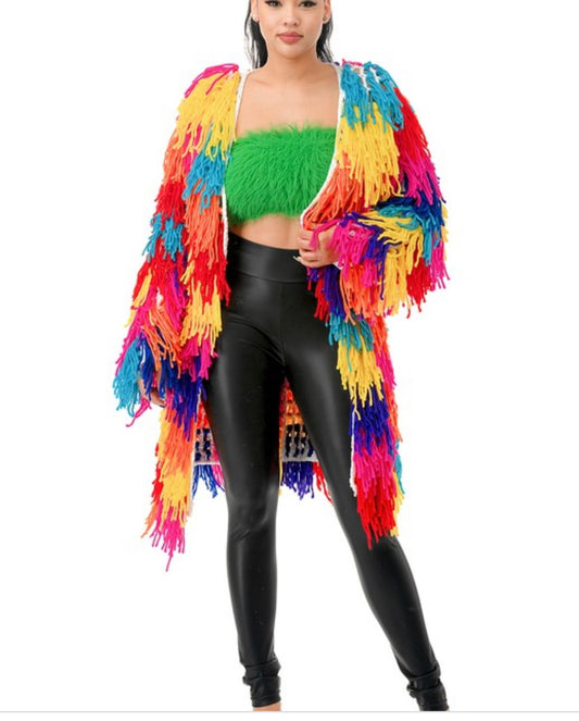 Multi All Over Fringe Cardigan Long