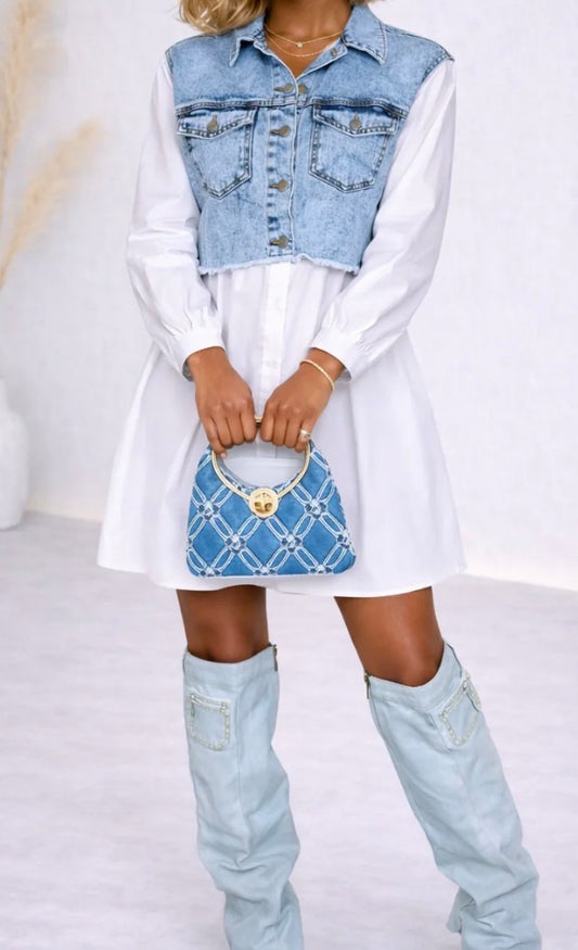 Denim Vest LS Shirt Dress Plus