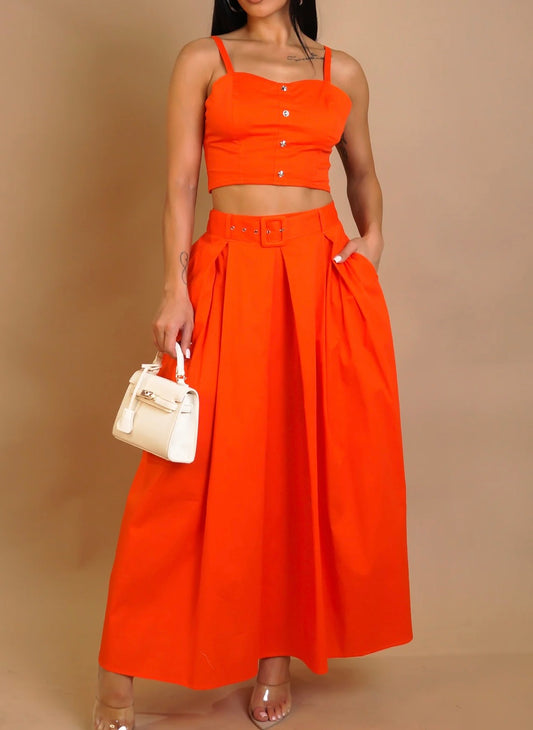 Sweet Attraction Skirt Orange Wide Bottom
