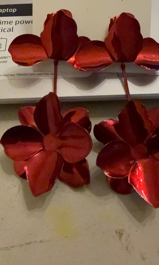 Double Flower  Metallic  Earrings J