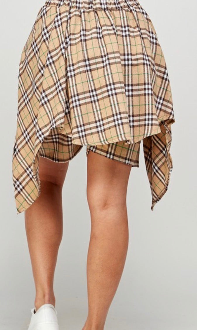 Plaid Shirt Overlayed Sleeve Tie Design Shorts