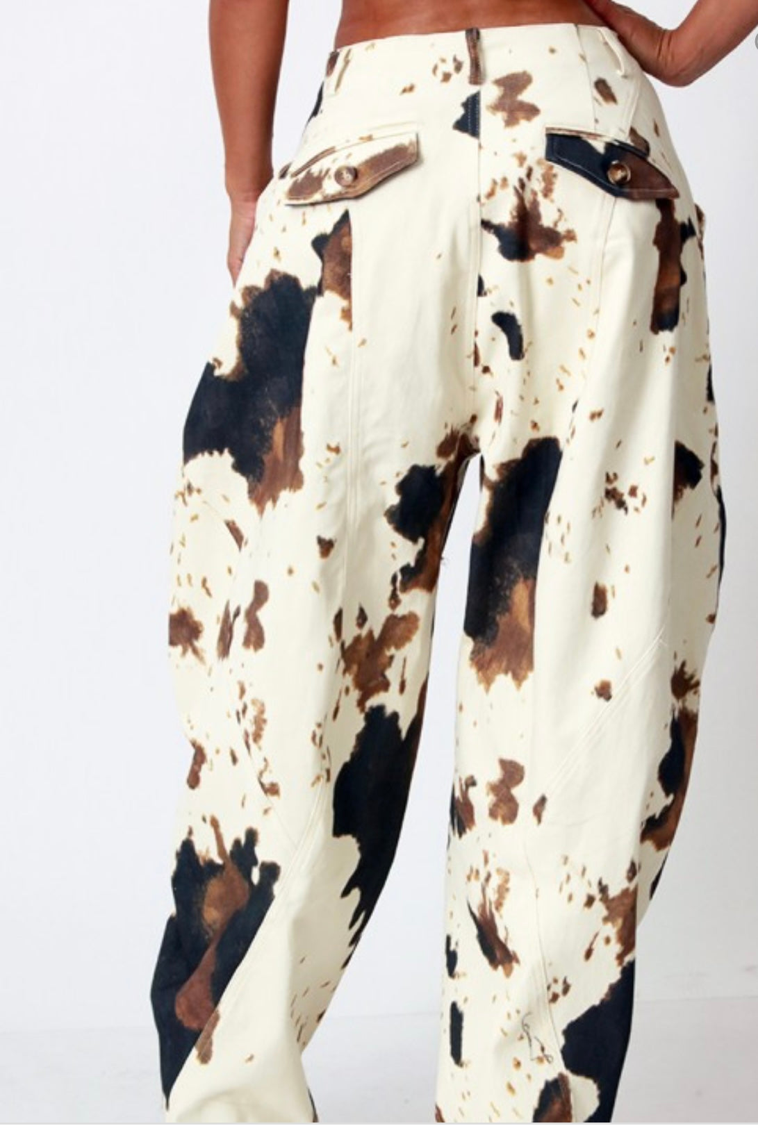 Wide Baggy Fit Cow Print Denim Jean