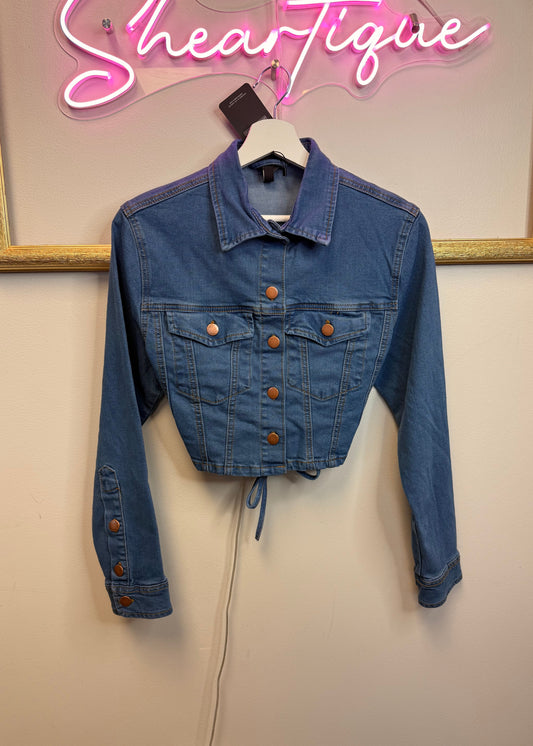 DENIM LACED BACK CROPPED JACKETS