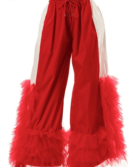 Plus Size Ruffle Detail Drawstring Elastic Waist W