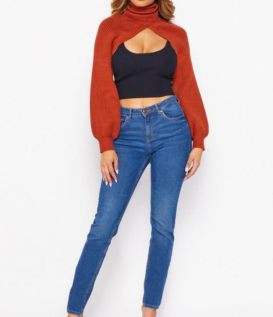 Turtle Neck Shoulder Cover Sweater