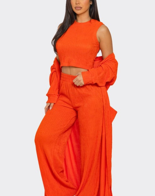 3 Piece Cardigan Set Pants And Crop Top