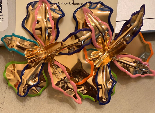Big Oversize  Gold Flower Earrings J