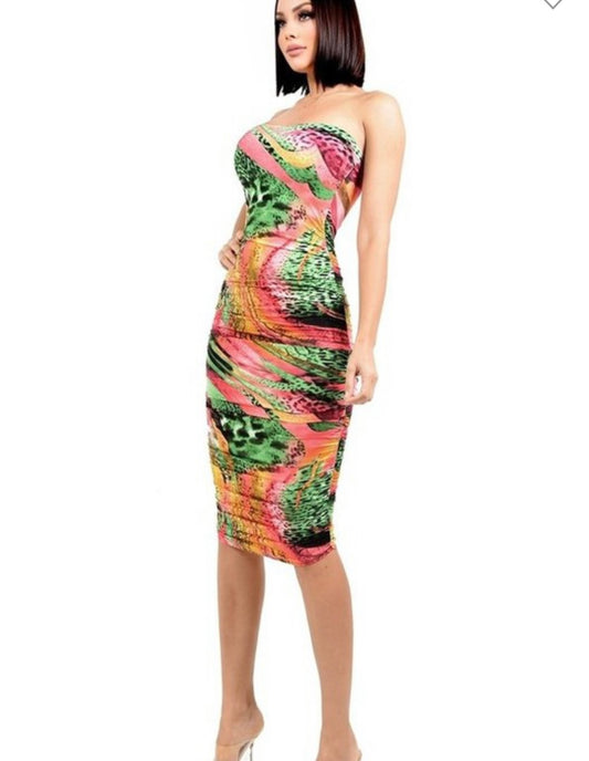 Sleeveless Animal Print Tube Top Dress