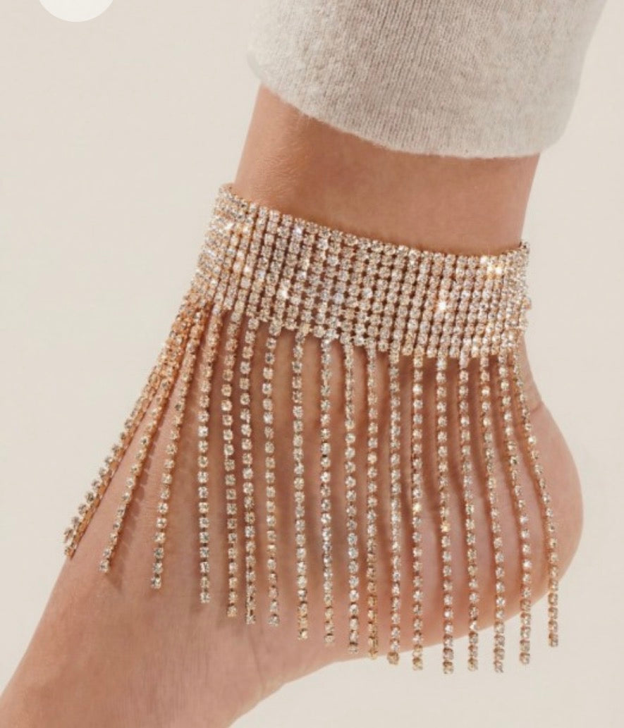 Wide Rhinestone Fringe Anklet