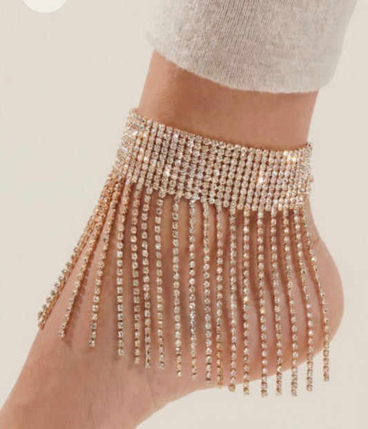 Wide Rhinestone Fringe Anklet