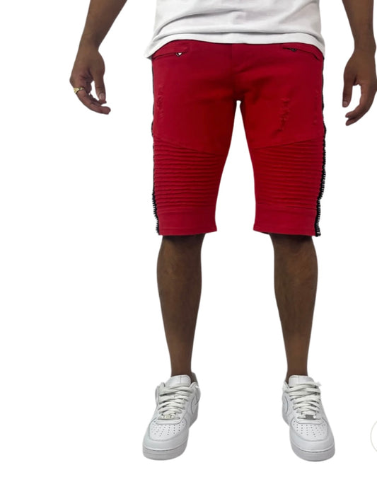 Rhinestone Moto Short Red