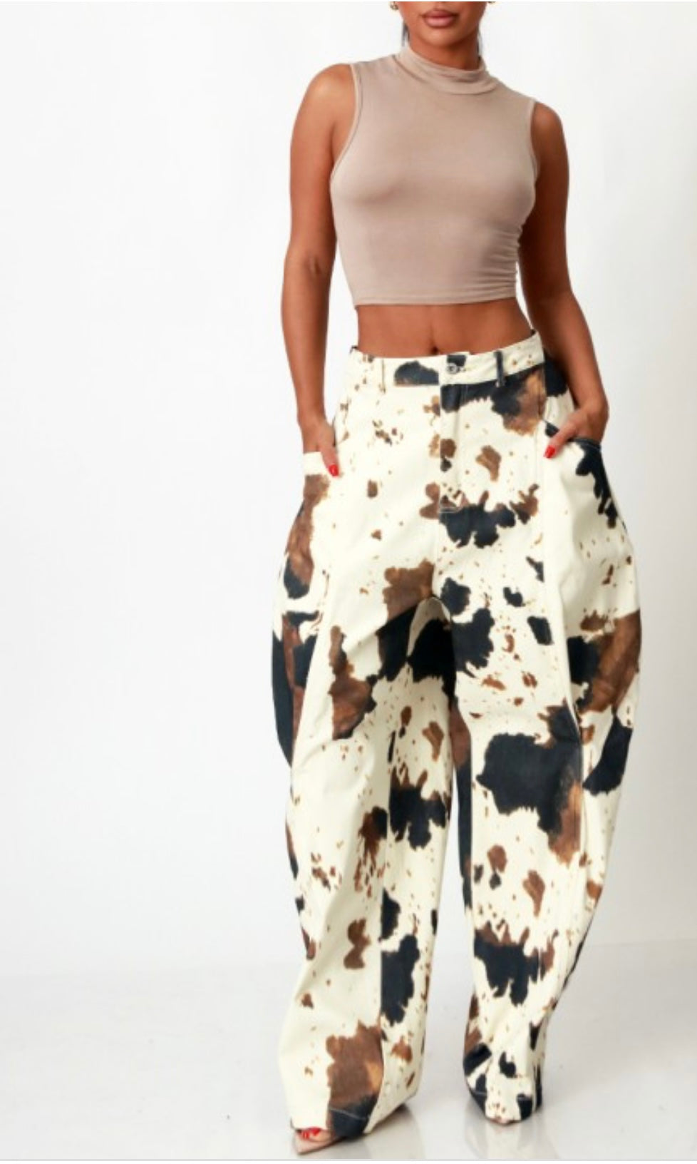 Wide Baggy Fit Cow Print Denim Jean