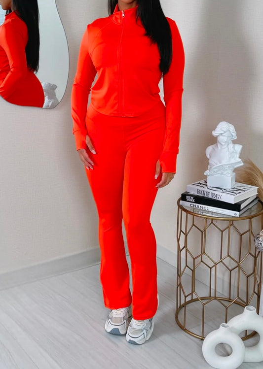 YOGA FABRIC JACKET & FLARE PANTS SET Orange