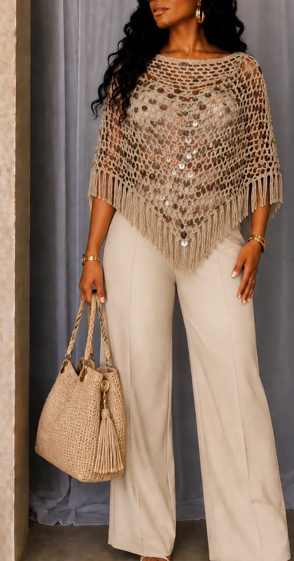 SEQUIN CROCHET PONCHO