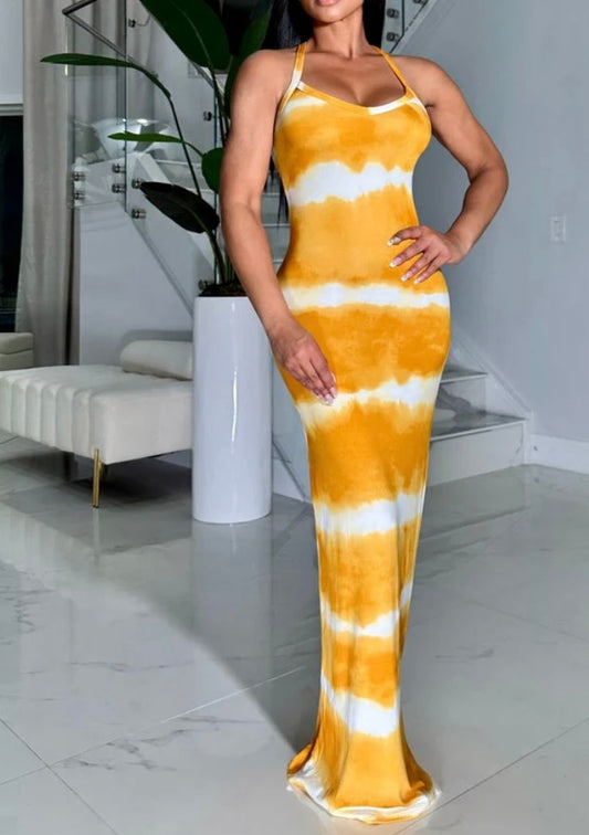 TIE DYE PRINT MAXI DRESS PLus Mustard