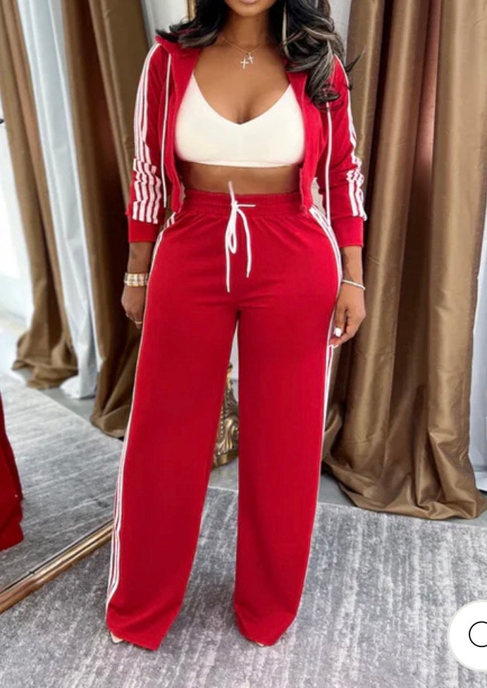 SIDE STRIPED ZIP UP TOP & PANTS SET