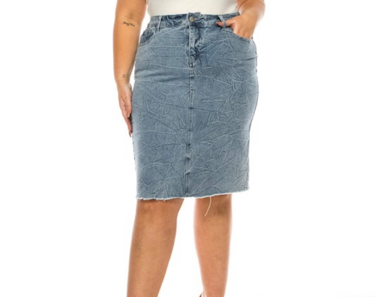 Denim Skirt Plus Size Pencil Tied Wash Light