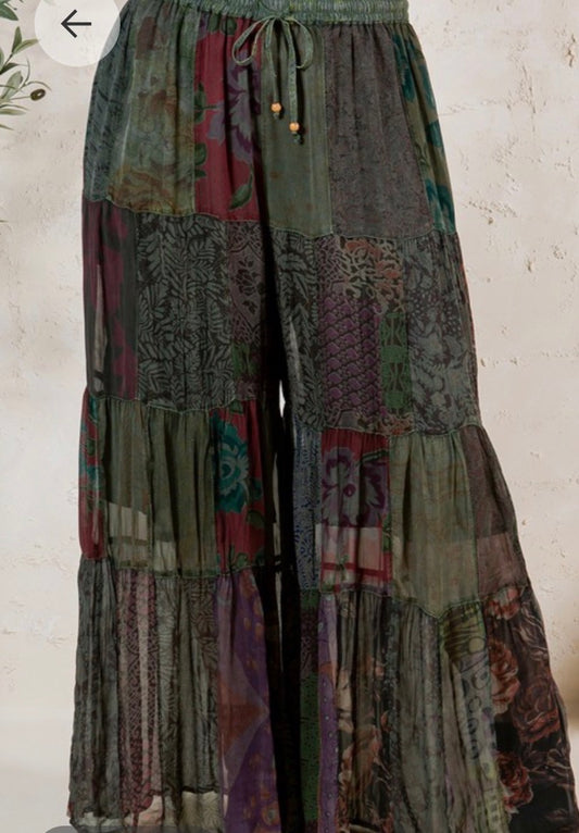Retro Flared Patchwork Pants Plus