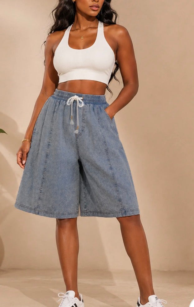 DENIM JORTS DRAWSTRING