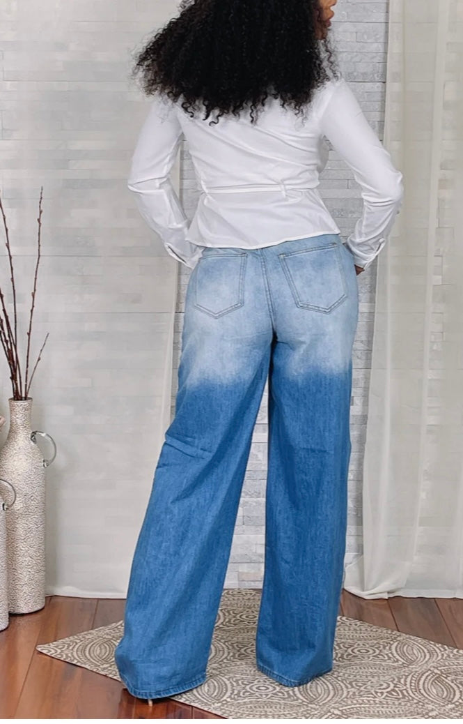 HIGH WAIST WIDE LEG DENIM PANTS