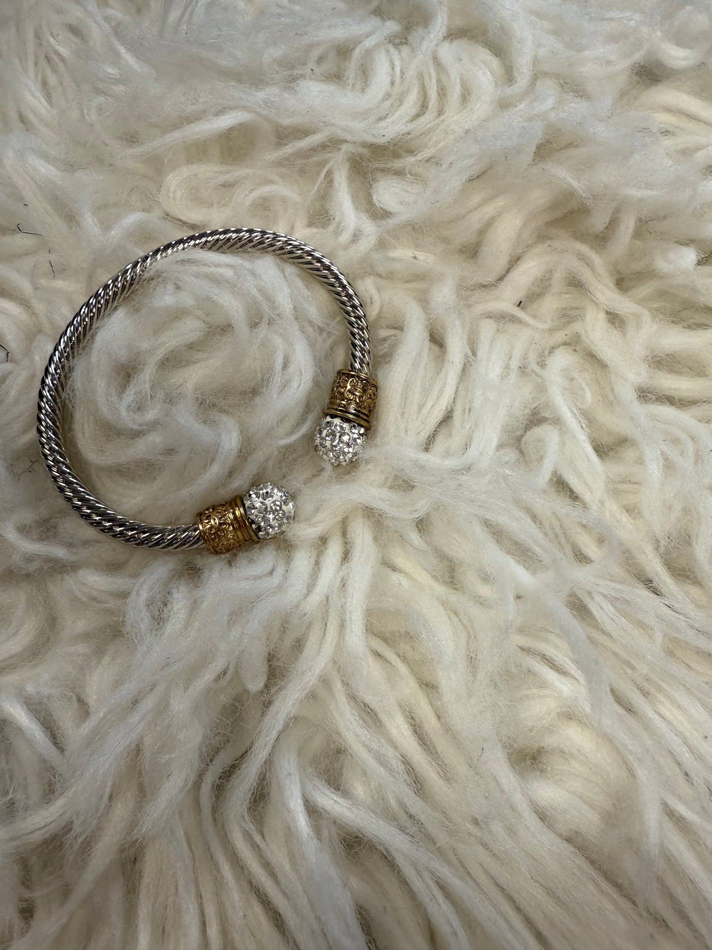 Crsytal Pave Ball Tip Designed Open Cuff  Bracelet