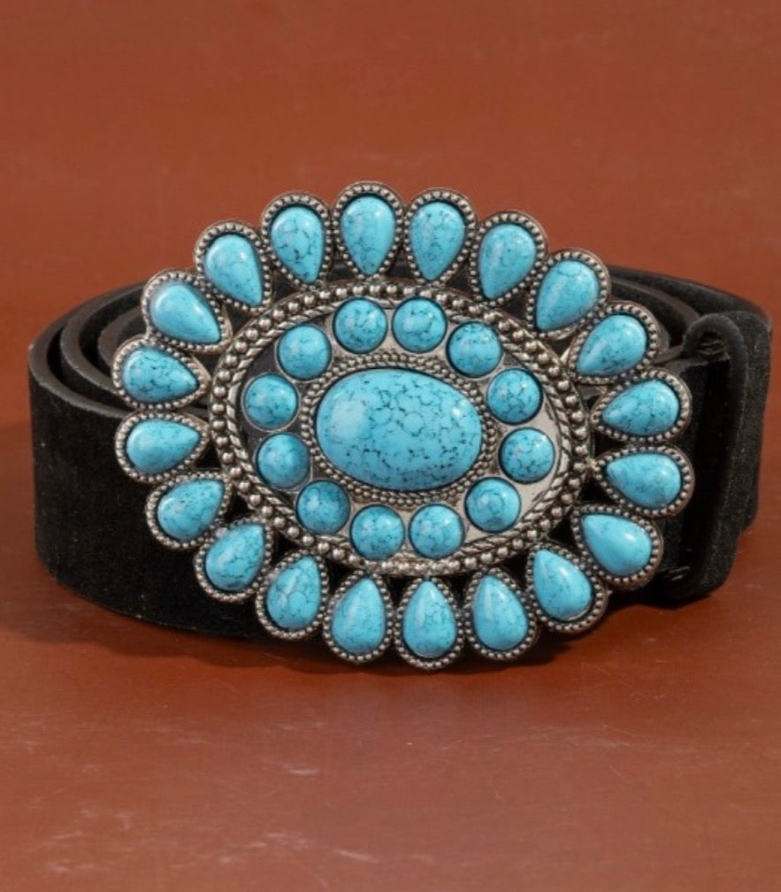 Western Concho Turquoise Stone Buckle Belt