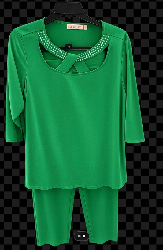 3/4 Sleeve Set Plus Bling Top Pull Over Blue