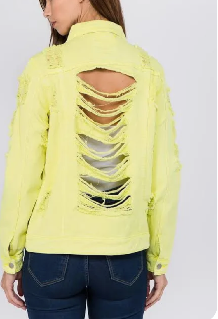 DISTRESSED BACK DENIM JACKET Lime