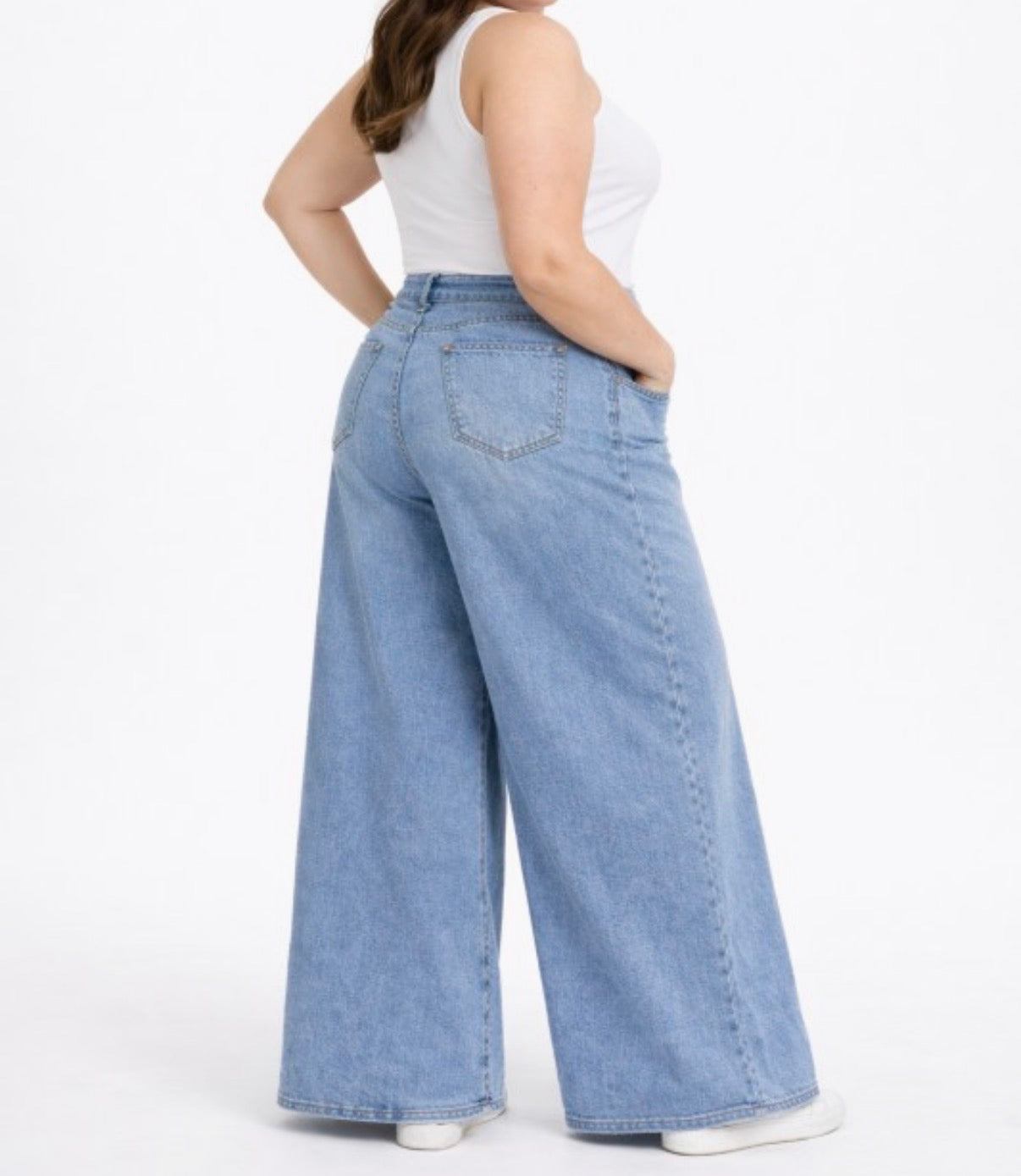 High Waist Denim Pants Pocket Baggy Jeans Wide Leg