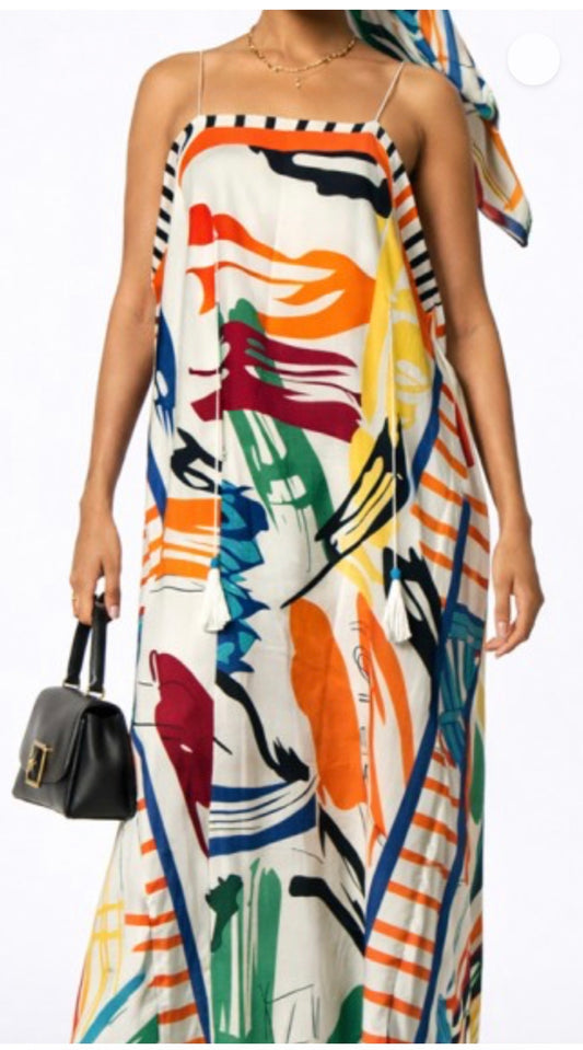 Cololful Patterned Dress And A Matching Headscarf