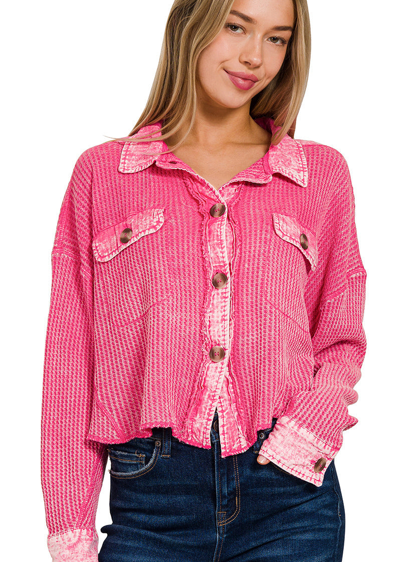 Oversized Waffle Shacket Fuchsia