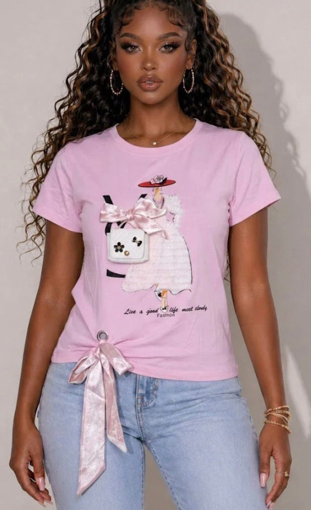 PRINTED LITTLE BAG DETAIL TSHIRT