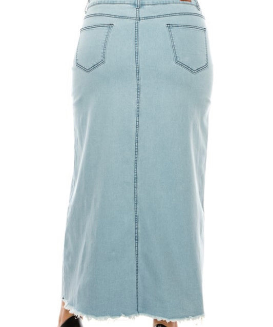 Denim Long Skirt Plus Size Bottom De  Lt.Indigo