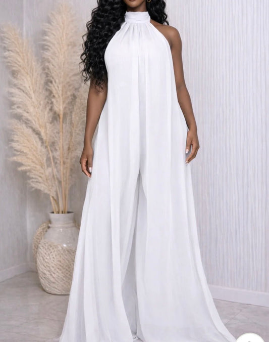 HALTER CHIFFON WIDE LEG JUMPSUIT