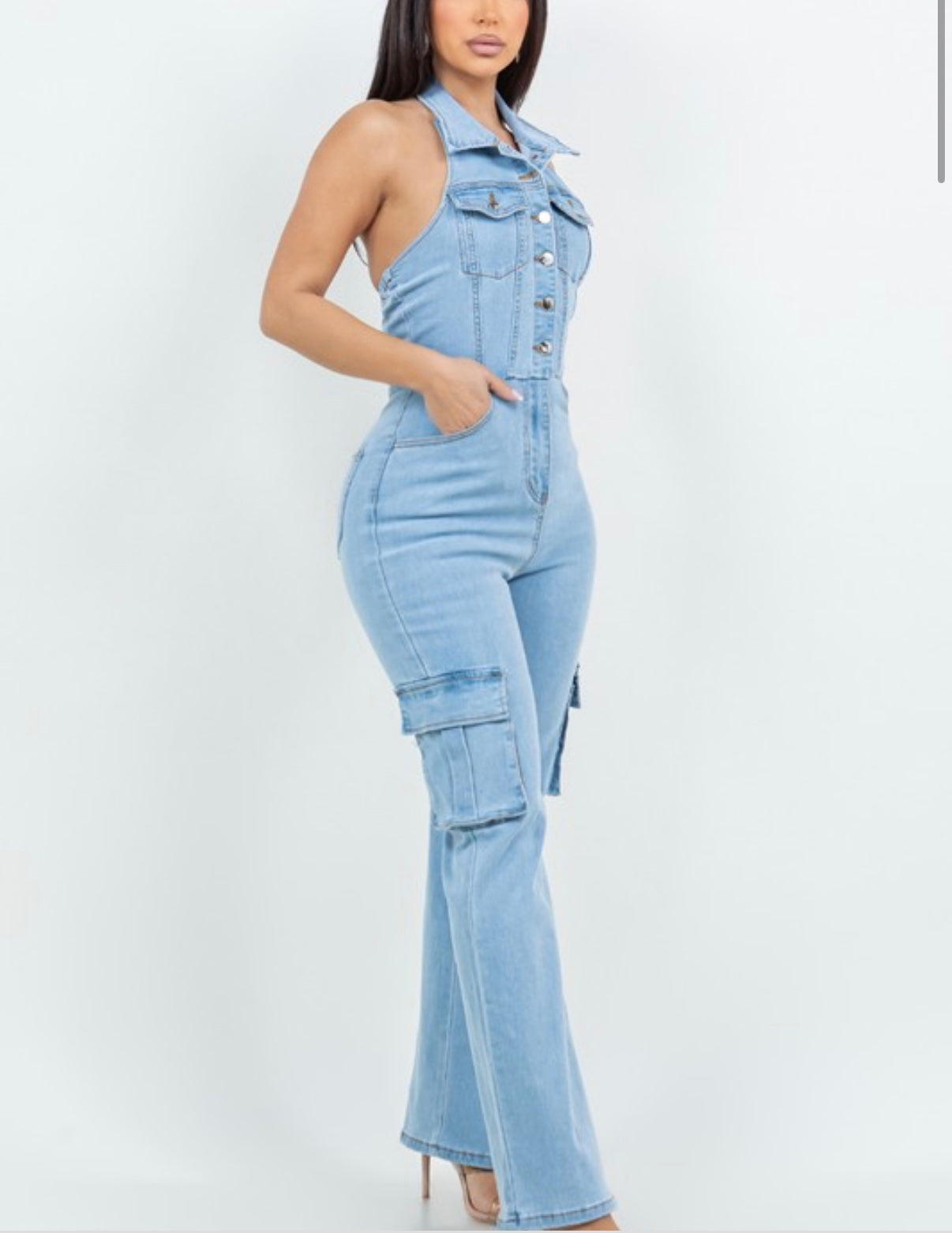 Denim Back out Straight Leg Jumpsuit