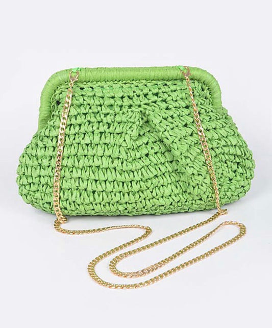 Faux Straw Chain Clutch