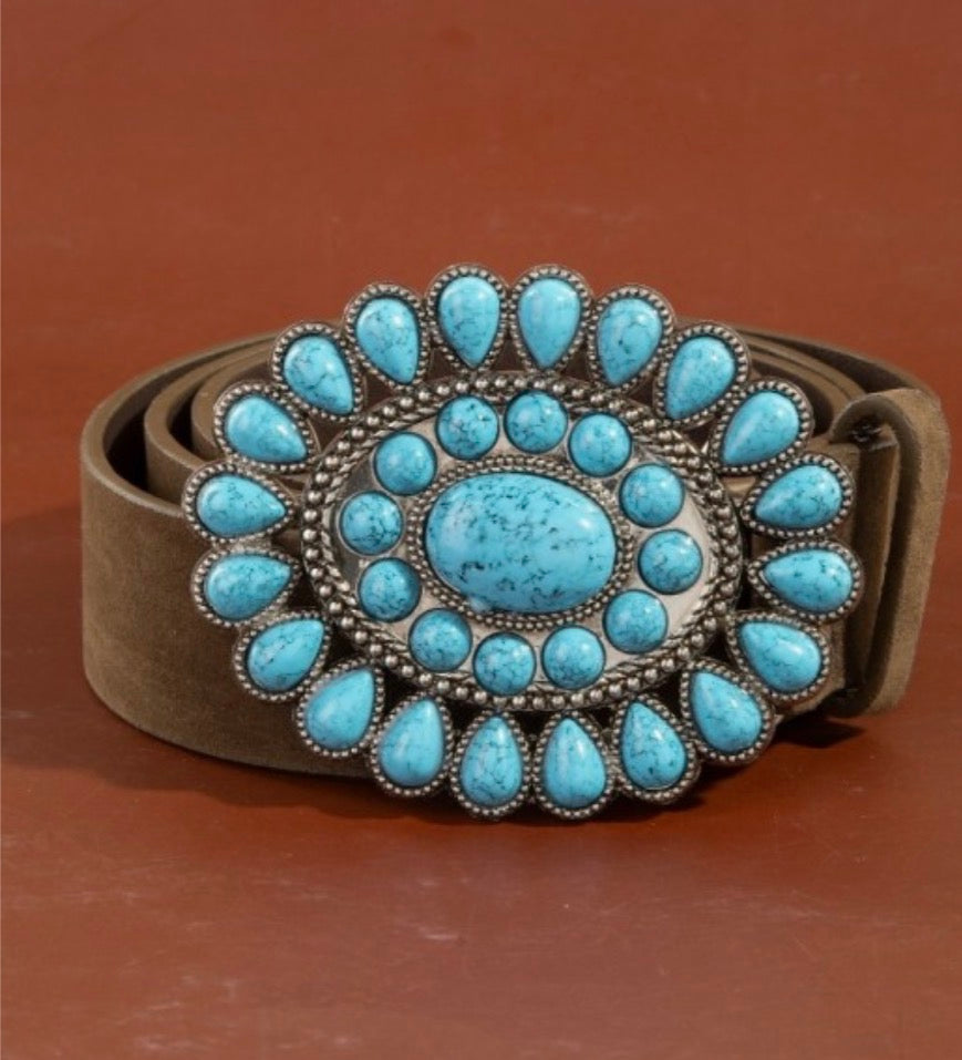 Western Concho Turquoise Stone Buckle Belt