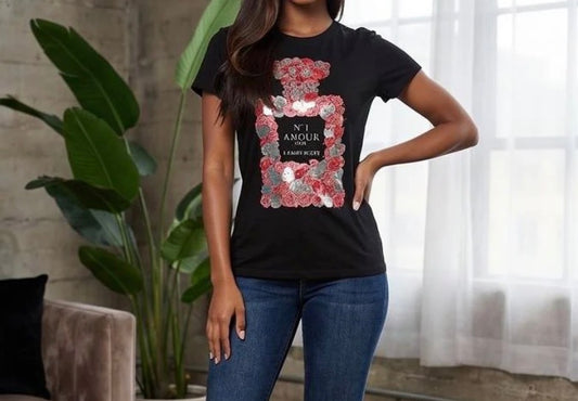 PRINTED & RHINESTONE DETAIL T-SHIRT