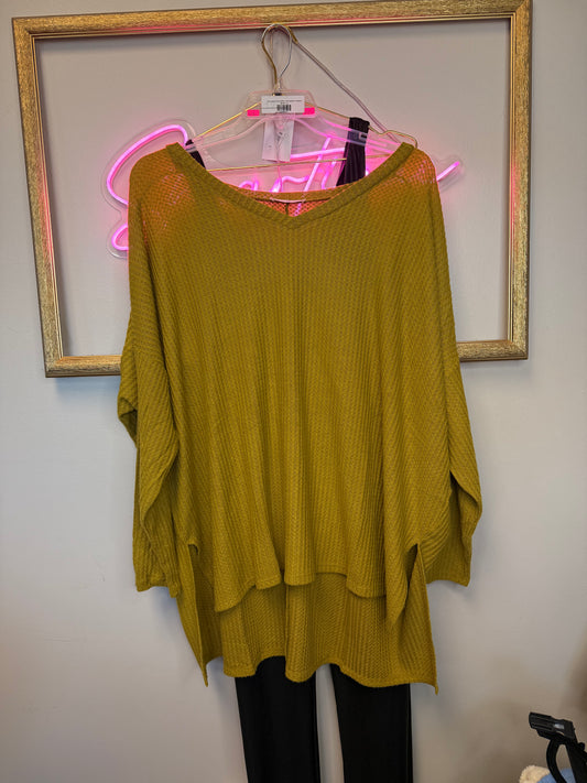 Plus brushed thermal waffle v-neck sweater O Mustared