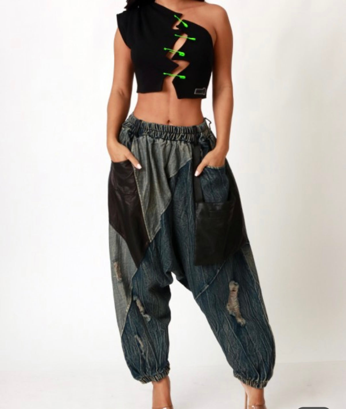Denim Patchwork Baggy Pants