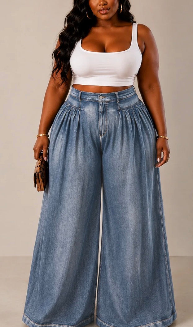 HIGH WAIST DENIM WIDE LEG PANTS