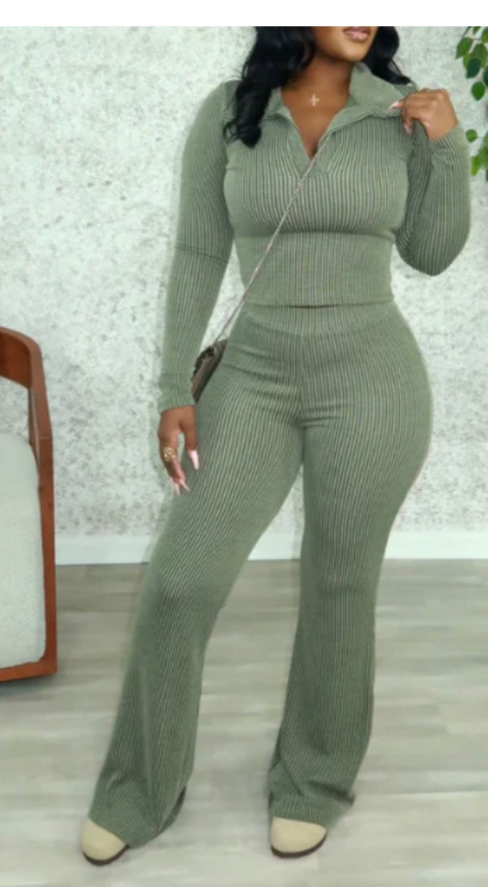 RIBBED LS  PANTS SET (PLUS)
