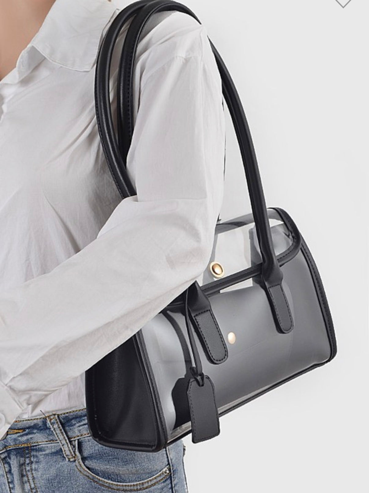 Faux Leather Trimed Clear Bag