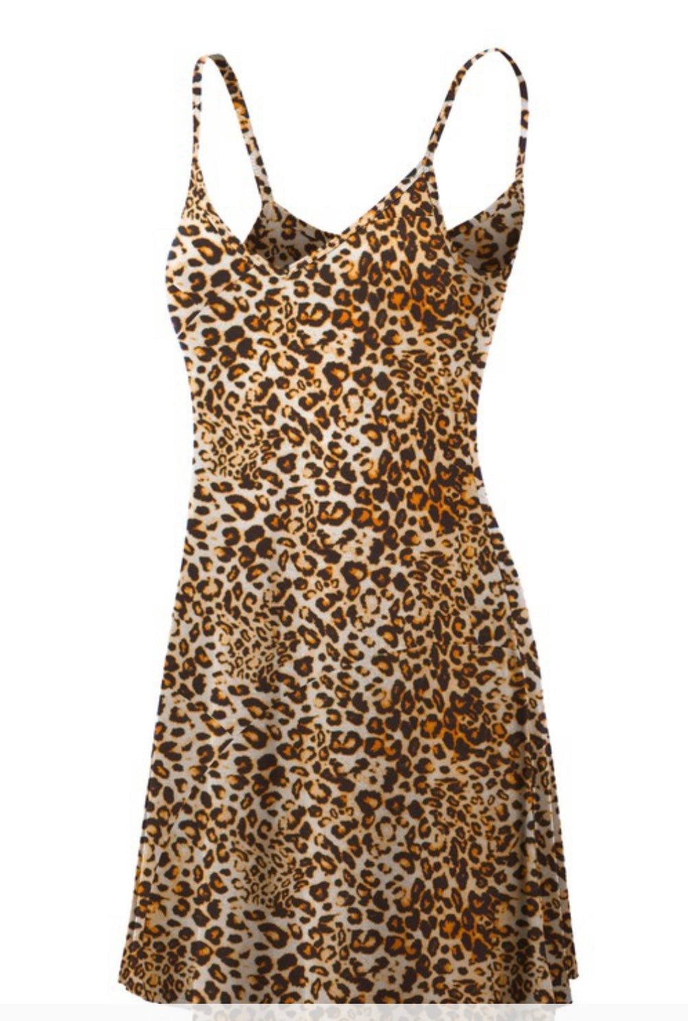 V Neck Spaghetti Strap Tunic Short Slip Dress LEOPARD