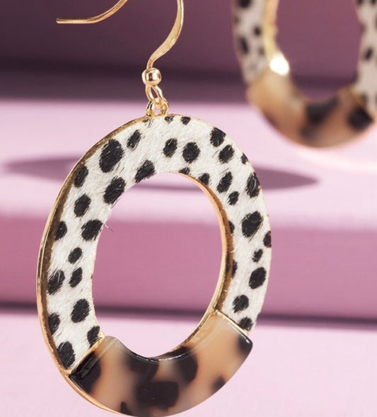 Genuine Leather And Tortoise Circle Small Earrings