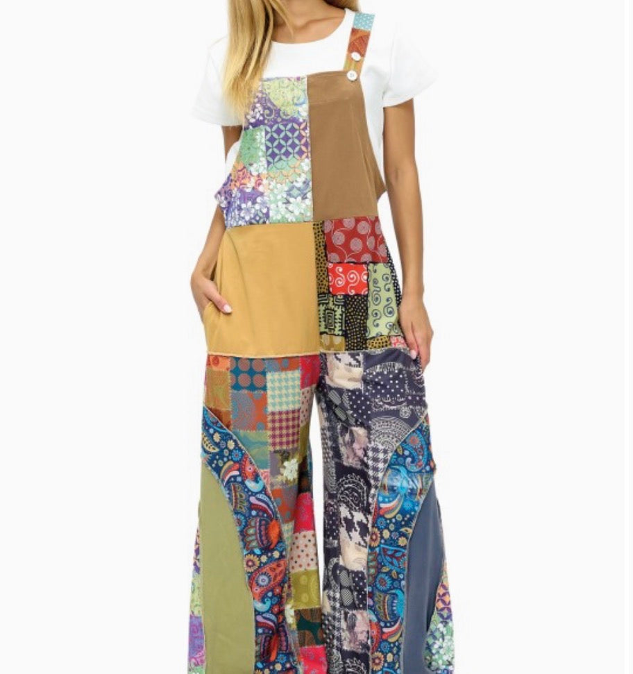 Overall Colorful Hippie Boho Floral Patchwork